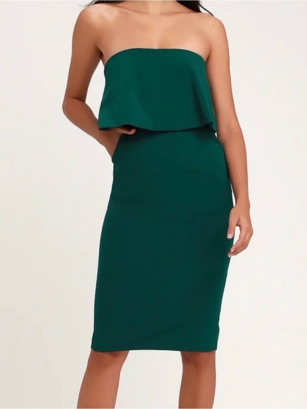 Lulu's Emerald-Teal Lots of Love Strapless Midi Dress Size M Cocktail Wedding
